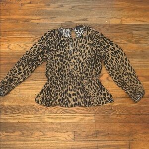 Banana Republic Leopard Print Long Sleeve Peplum Blouse size M